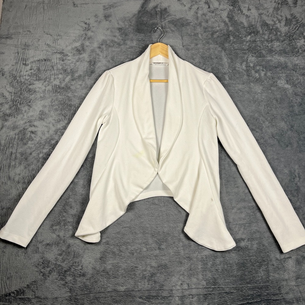 Doublju Blazer Jacket Womens L Beige Textured Shawl Collar Draped Hem Open Front